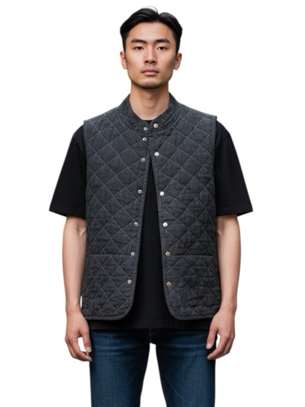 Utility Canvas Unisex Quilted Snap Gray Sleeveless Vest Made in USA Size M